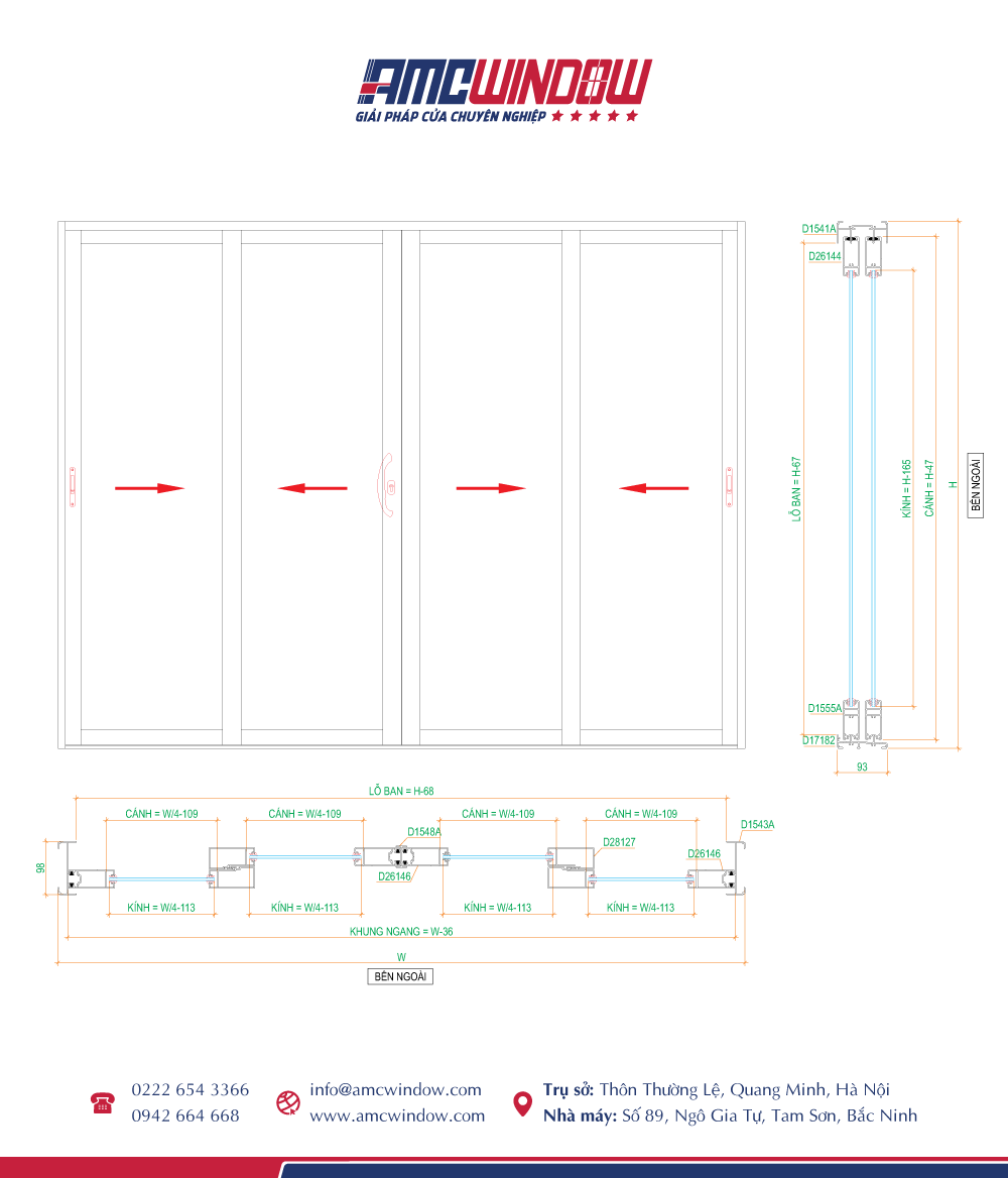 Cửa đi 4 cánh mở trượt Xingfa hệ 93 cua di 4 canh mo lua ban 85