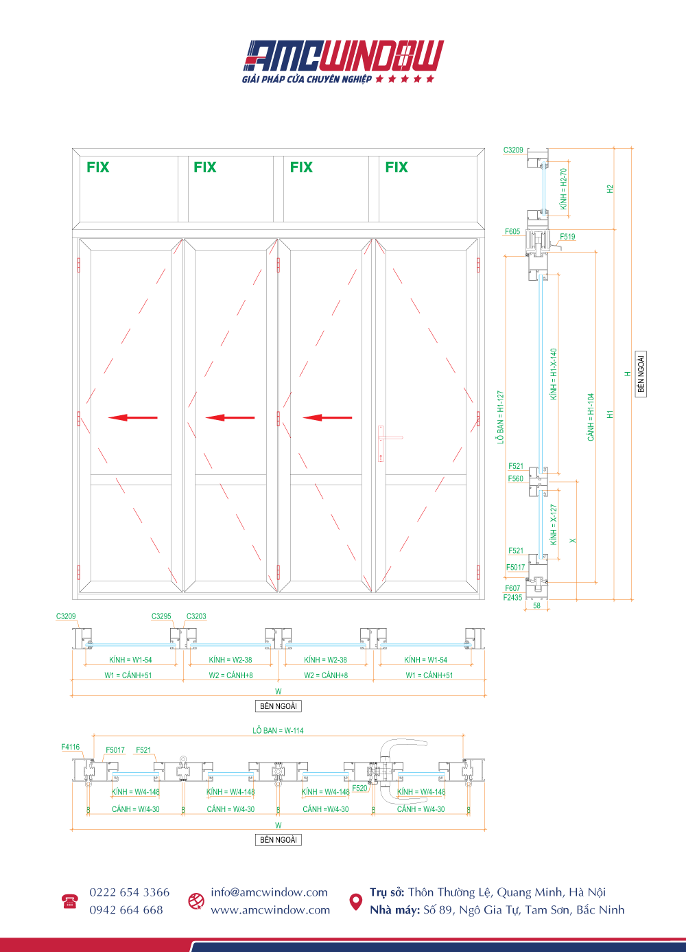 Cửa đi 4 cánh xếp trượt Xingfa hệ 63 cua di 4 canh xep truot khoa da diem ket hop vach kinh