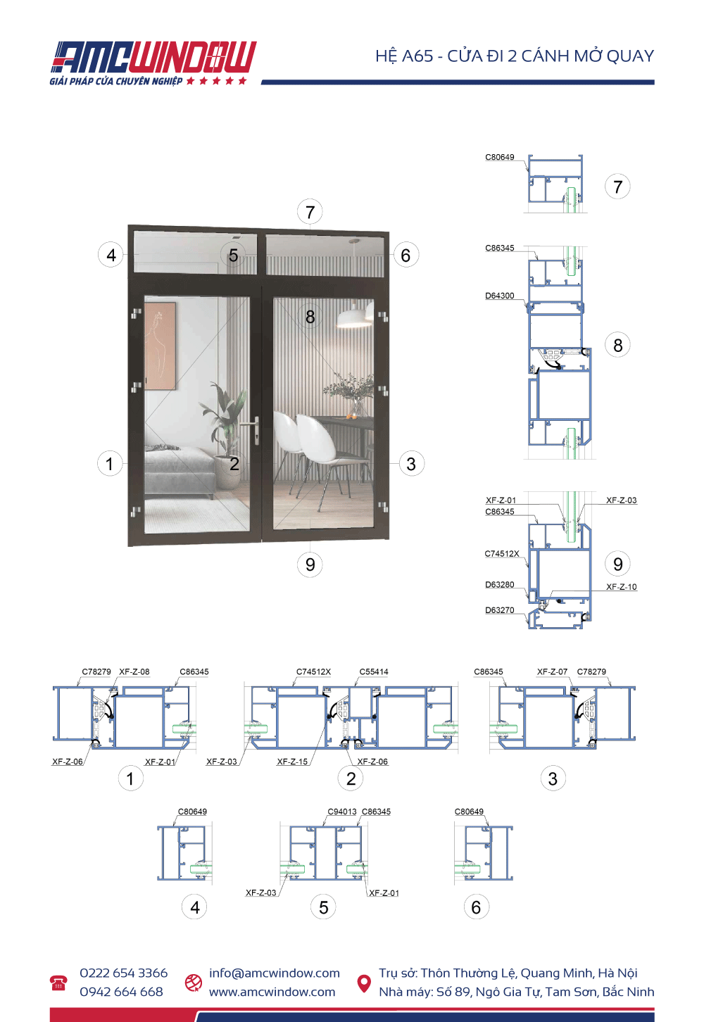 Cửa đi 2 cánh mở quay Xingfa hệ A65 he a65 cua di 2 canh mo quay
