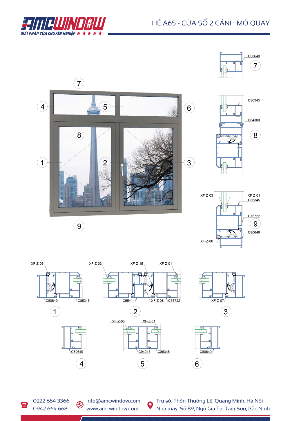 Cửa sổ 2 cánh mở quay Xingfa hệ A65 he a65 cua so 2 canh mo quay